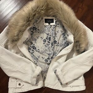 Calvin Klein White Bomber Jacket with Faux Fur Collar